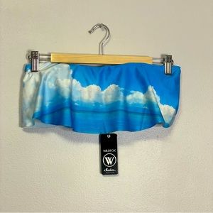 NWT Wildfox Bandeau Ruffle Flutter Bikini Top Strapless Sky Blue Clouds